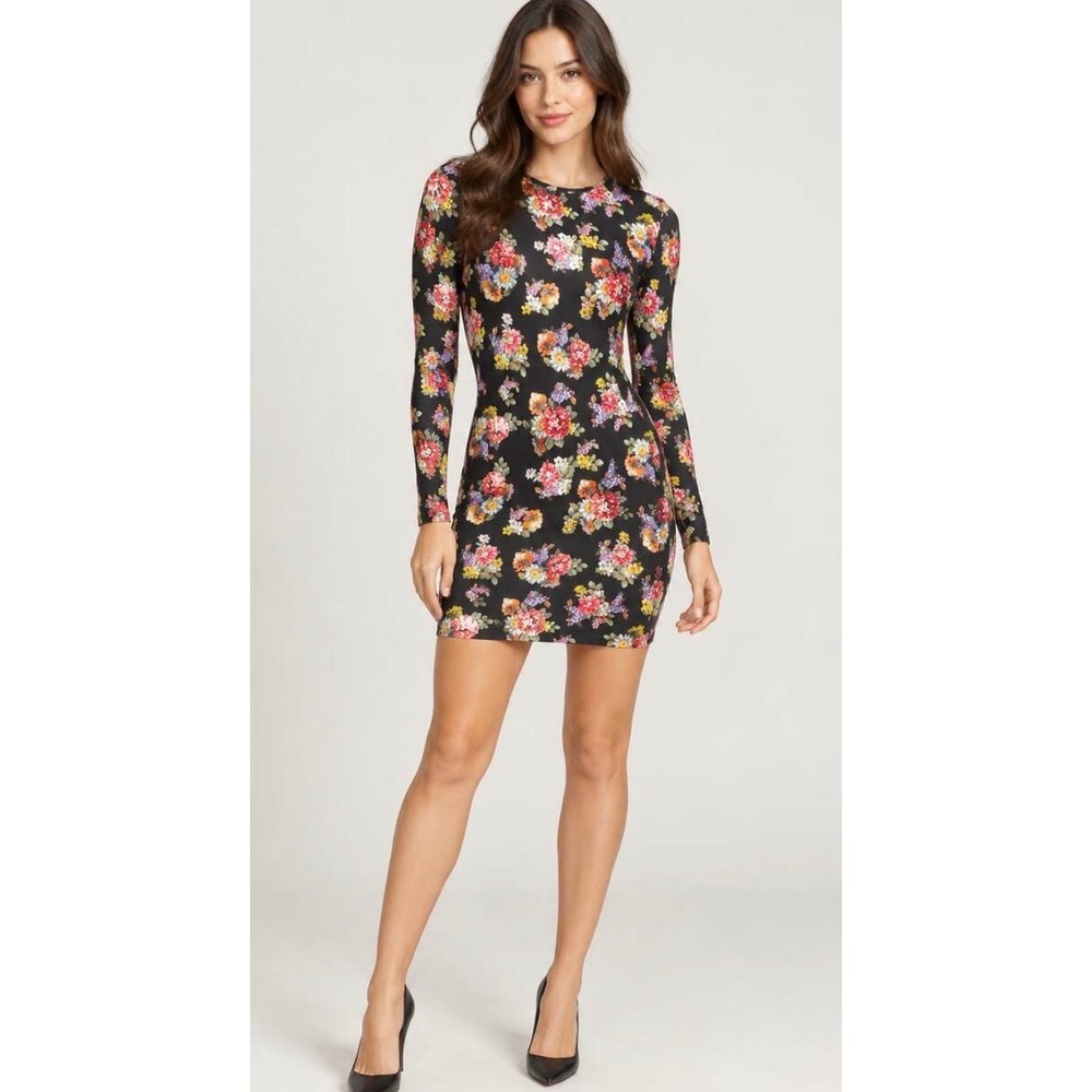 Alice + Olivia Magnolia Floral Black Long Sleeve Mini Dress CC512P51544P Size 0